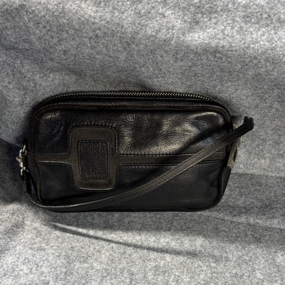 Angela Adams vintage Leather suede zip up wristlet purse bag